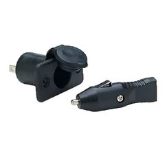 Kit Tomada 12V em Plástico ABS Preta c/ Tampa de Borracha (Macho e Femea) - Seachoice