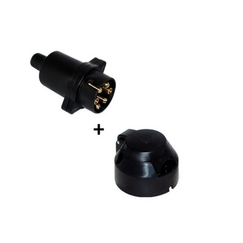 Kit Tomada Elétrica p/ Engate em Nylon Preta - Redonda 6 Pólos Macho/Fêmea 12/24V