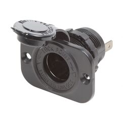 Tomada Femea 12V em Plástico ABS Preta c/ Tampa de Borracha - Redonda