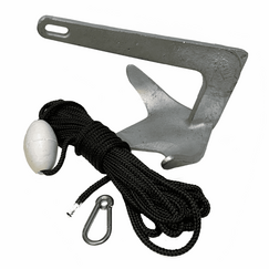Kit Âncora Galvanizada a Fogo Bruce 7,5kg + Mosquetão Inox + Cabo 8mm 30m + Boia Isopor