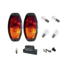 Par Lanterna Canoinha p/ Carretinha Universal Bicolor - Pisca, Meia Luz e Freio + Luz de Placa - 12V - c/ Lâmpadas