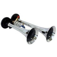 Buzina Corneta Metal Dupla c/ Compressor a Ar - Cromada - 12V