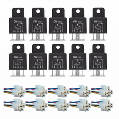Relê Auxiliar Dni 0102 4 Pinos Universal 12v 40a + Soquete - 10 un.