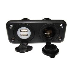 Painel Duplo c/ Tomada de Embutir USB 5V 3.1A + Tomada 12V c/ Tampa Protetora