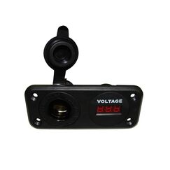 Painel Duplo c/ Voltímetro + Tomada 12V c/ Tampa Protetora