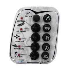 Painel Elétrico Marinizado c/ 5 Botões c/ Fusível e LED Individual - Branco - Vertical - em Acrílico