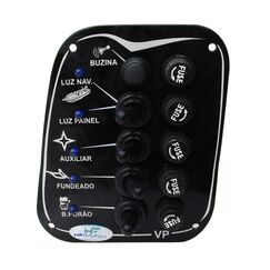 Painel Elétrico Marinizado c/ 5 Botões c/ Fusível e LED Individual - Preto - Vertical - em Acrílico