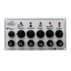 Painel Elétrico Marinizado c/ 6 Botões c/ Fusível e LED Individual - Branco - Horizontal - em Acrílico