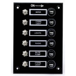 Painel Elétrico Marinizado c/ 6 Botões c/ Fusível Individual - em Bakelite