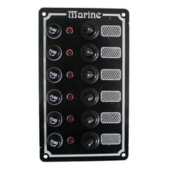 Painel Elétrico Marinizado p/ 6 Botões Emborrachados c/ Fusível Individual - em Alumínio Preto