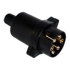 Tomada Elétrica p/ Engate em Nylon Preta - Redonda 6 Pólos Macho 12/24V (Carreta)