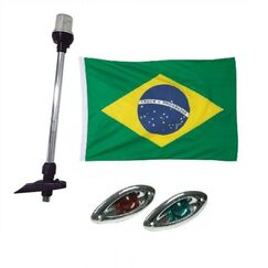 Kit Iluminação em LED c/ Mastro - A: 40cm + Olho de Tubarão + Bandeira do Brasil - Cromado