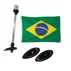 Kit Iluminação em LED c/ Mastro - A: 40cm + Olho de Tubarão + Bandeira do Brasil - Preto