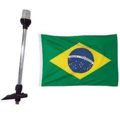 Luz de Alcançado em LED c/ Mastro - A: 40 cm - Cromado + Bandeira do Brasil