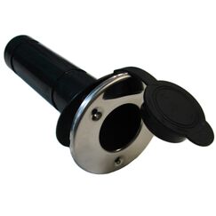 Porta Varas / Caniço Embutir Reto em ABS Premium c/ Tampa Preta + Acabamento em Inox