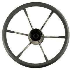 Volante Náutico em INOX c/ Grip Emborrachado Cinza - 398mm