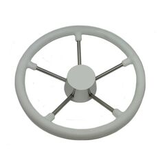 Volante Náutico em Poliuretano Branco c/ Centro Branco e Raios em Inox - 350mm