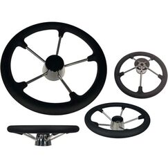 Volante Náutico em Poliuretano Preto c/ Centro Preto e Raios em Inox - 350mm