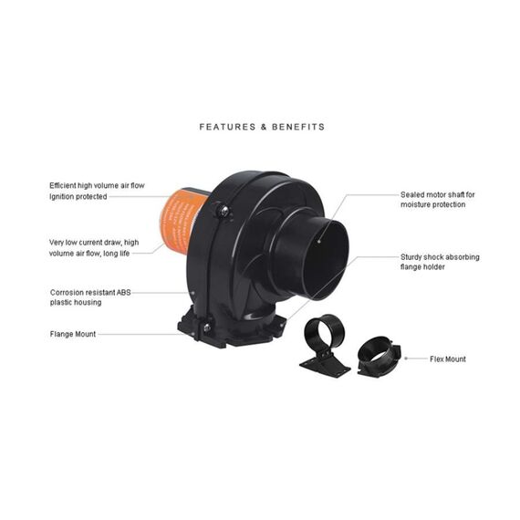 Blower de Ventilação / Exaustor de Porão a Prova D´Água - 3 pol. Caracol - Seaflo