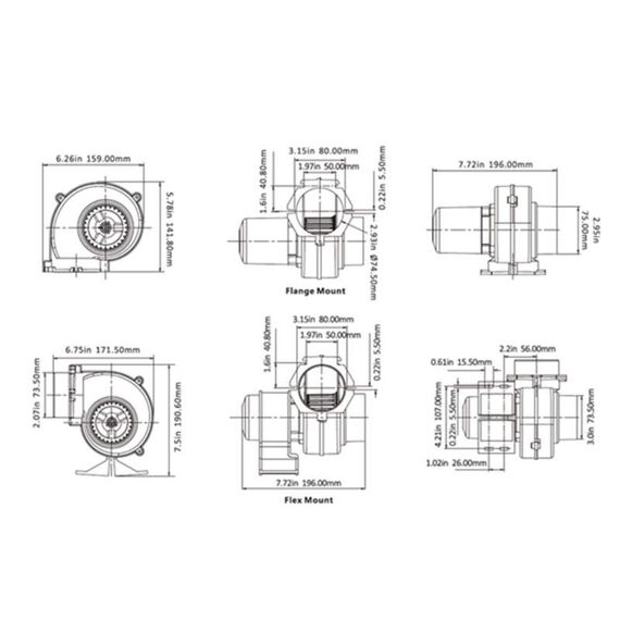 Blower de Ventilação / Exaustor de Porão a Prova D´Água - 3 pol. Caracol - Seaflo