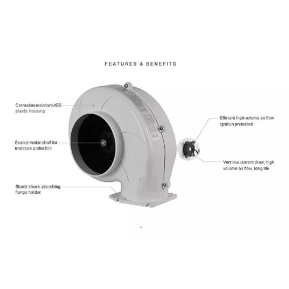 Blower de Ventilação / Exaustor de Porão a Prova D´Água - 4 pol. Caracol Fixo - Seaflo - 320Cfm 12v 550M3/H 11.0A
