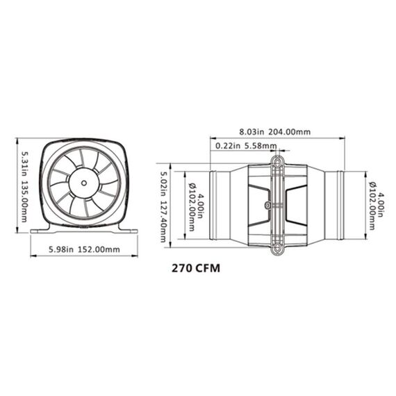 Blower de Ventilação / Exaustor de Porão a Prova D´Água - 4 pol. In-Line - Seaflo - Linear 270Cfm 12v 456M3/H 6.0A