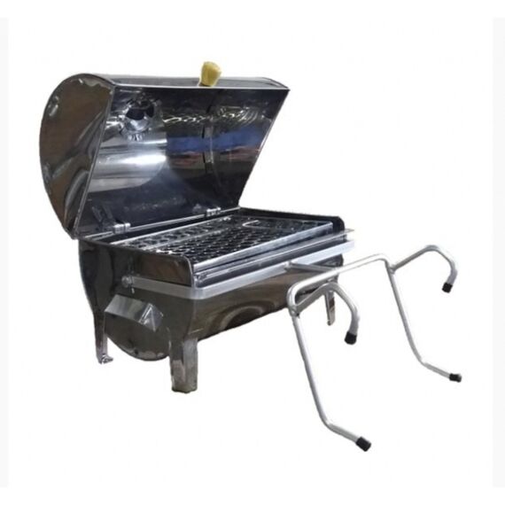 Churrasqueira a Carvão Em Aço Inox Bafinho Mini Com Suporte P/ Embarcações - Tam: 30 x 20 cm