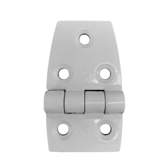 Dobradiça p/ Tampas e Portas Assimétrica em ABS Branca - 5 Furos - 59x35mm