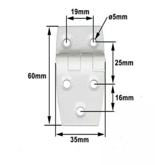 Dobradiça p/ Tampas e Portas Assimétrica em ABS Branca - 5 Furos - 59x35mm