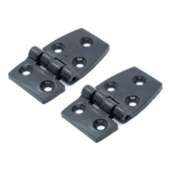 Dobradiça p/ Tampas e Portas Assimétrica em ABS Preta - 5 Furos - 59x35mm