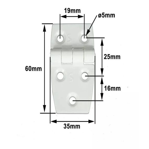 Dobradiça p/ Tampas e Portas Assimétrica em ABS Preta - 5 Furos - 59x35mm