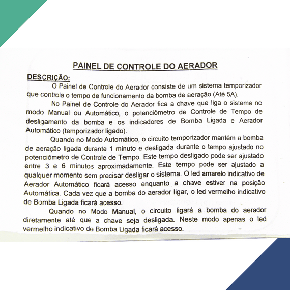 Painel de Controle do Aerador com Temporizador para Viveiro - Arieltek