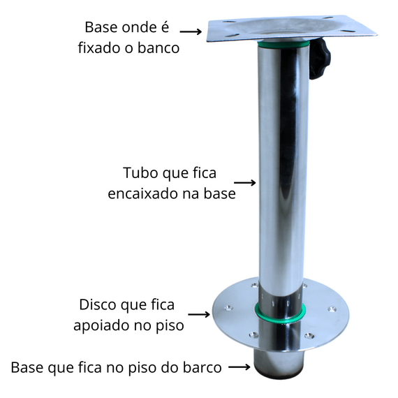 Pedestal Giratório de Banco em INOX p/ Barcos - 40cm
