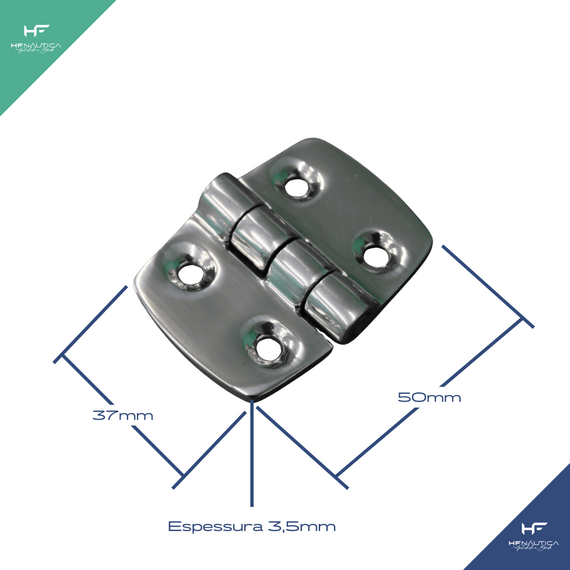 Dobradiça p/ Tampas e Portas Simétrica em Aço Inox Fundido - 4 Furos - 50x37mm