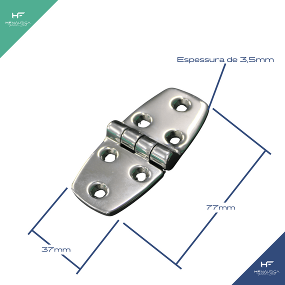 Dobradiça p/ Tampas e Portas Simétrica em Aço Inox Fundido - 6F - 77x37mm