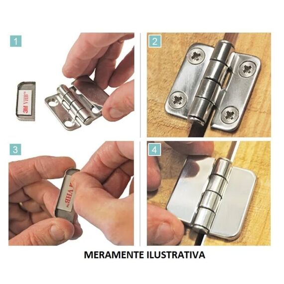 Dobradiça p/ Tampas e Portas Quadrada em Aço Inox Estampado - 38x34mm - 2 x 2 c/ Capa - 10 un.