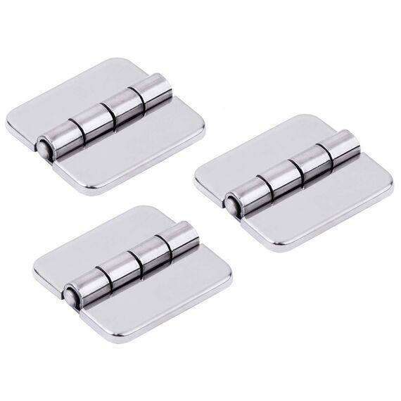 Dobradiça p/ Tampas e Portas Quadrada em Aço Inox Estampado - 38x34mm - 2 x 2 c/ Capa - 3 un.