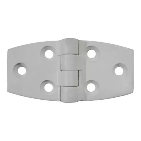 Dobradiça p/ Tampas e Portas Simétrica em ABS Branca - 6 Furos - 73x35mm