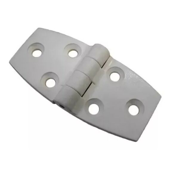 Dobradiça p/ Tampas e Portas Simétrica em ABS Branca - 6 Furos - 73x35mm
