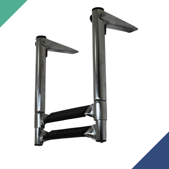 Escada em Aço Inox Retrátil p/ Embarcações - 2 Degraus c/ Antiderrapante