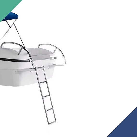 Escada em Aço Inox Retrátil p/ Embarcações - 4 Degraus c/ Antiderrapante