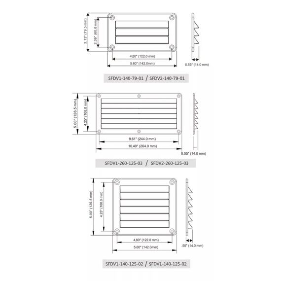 Grade de Ventilação Retangular em ABS - 140 x 125 mm