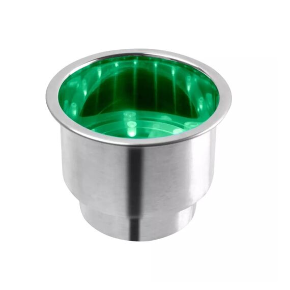 Porta Copos p/ Embarcações de Embutir em INOX - LED VERDE - Grande/Pequeno - C/ Antiderrapante
