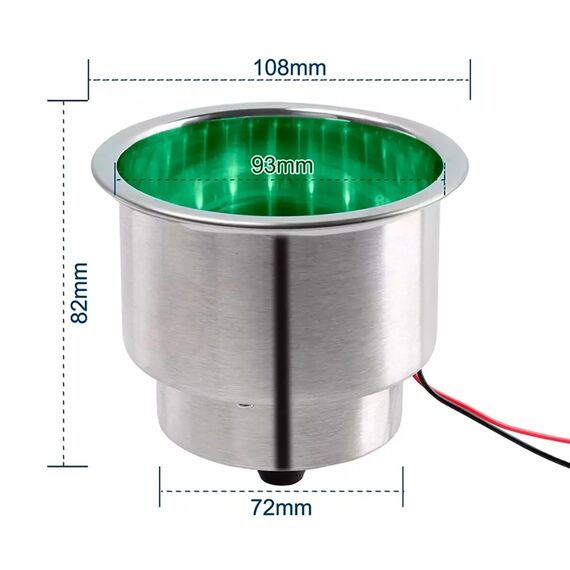 Porta Copos p/ Embarcações de Embutir em INOX - LED VERDE - Grande/Pequeno - C/ Antiderrapante