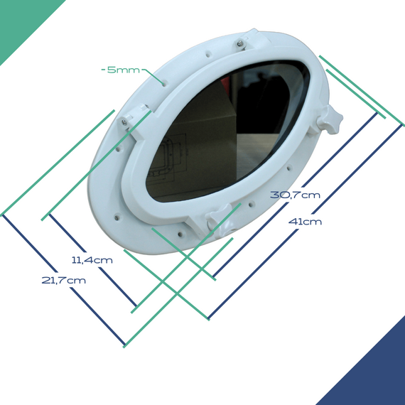 Vigia Gaiuta Oval em ABS Branco 20x40cm c/ Vidro Temperado