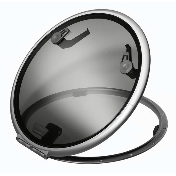 Vigia Gaiuta Redonda em Alumínio 42cm c/ Janela em Acrílico Fumê c/ Abertura Interna/Externa - Lewmar