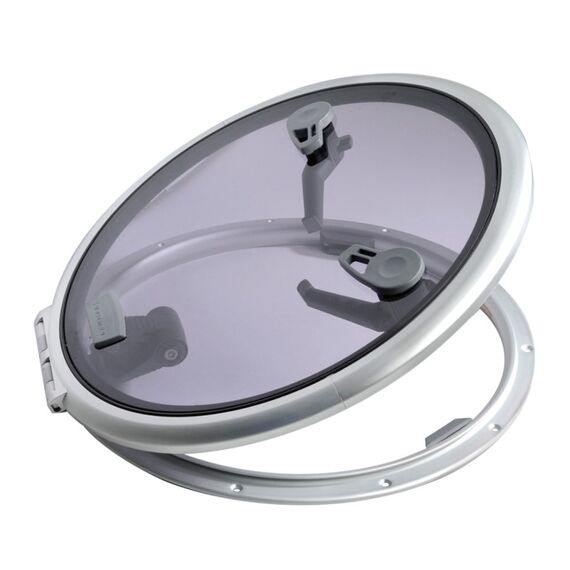 Vigia Gaiuta Redonda em Alumínio 42cm c/ Janela em Acrílico Fumê c/ Abertura Interna/Externa - Lewmar