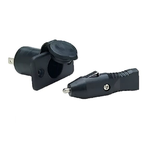 Kit Tomada 12V em Plástico ABS Preta c/ Tampa de Borracha (Macho e Femea) - Seachoice