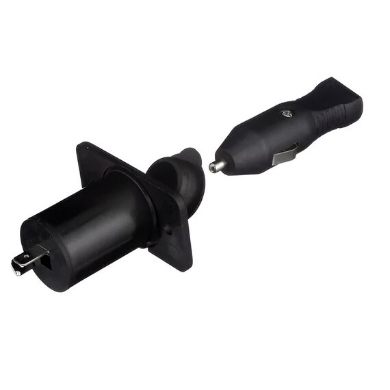 Kit Tomada 12V em Plástico ABS Preta c/ Tampa de Borracha (Macho e Femea) - Seachoice