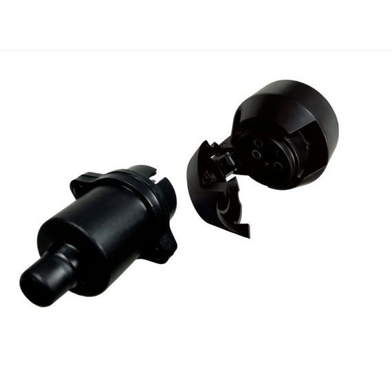 Kit Tomada Elétrica p/ Engate em Nylon Preta - Redonda 6 Pólos Macho/Fêmea 12/24V